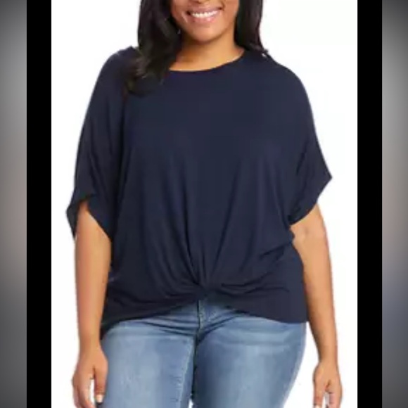 Karen Kane Tops - Karen Kane Twist Front Top Short Sleeve Solid Navy Blue Womens 2X